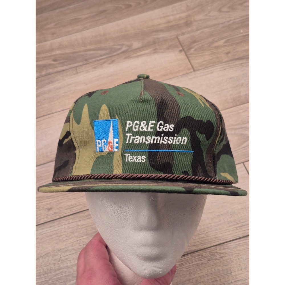 PG&E Gas Transmission Texas Camo Rope‎ Trucker Hat Leather Strapback Texace VTG
